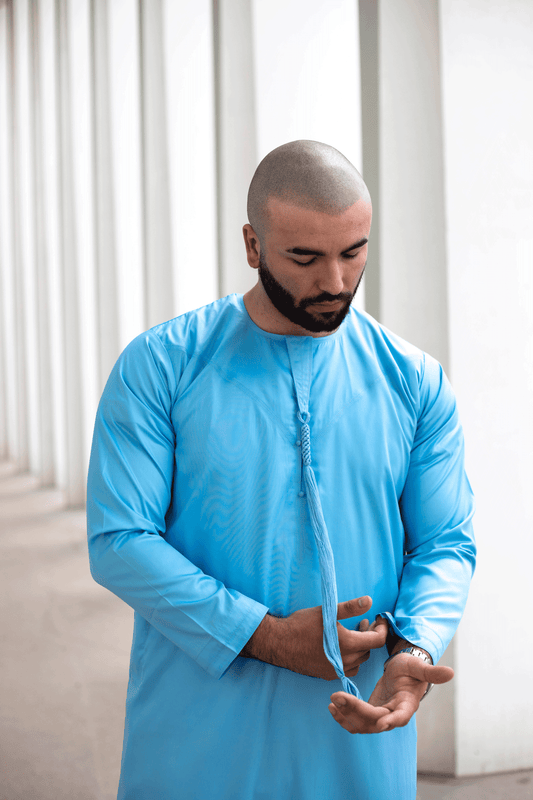 Qamis Emirati Bleu Ciel Satiné - abaya homme - Kamis