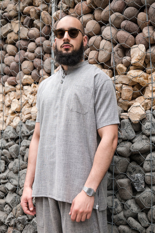 Ensemble en lin pour homme Gris – Haut fluide + pantalon large