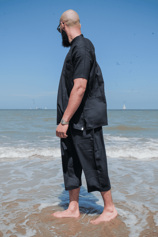 Ensemble en lin pour homme Noir – Haut fluide + pantalon large
