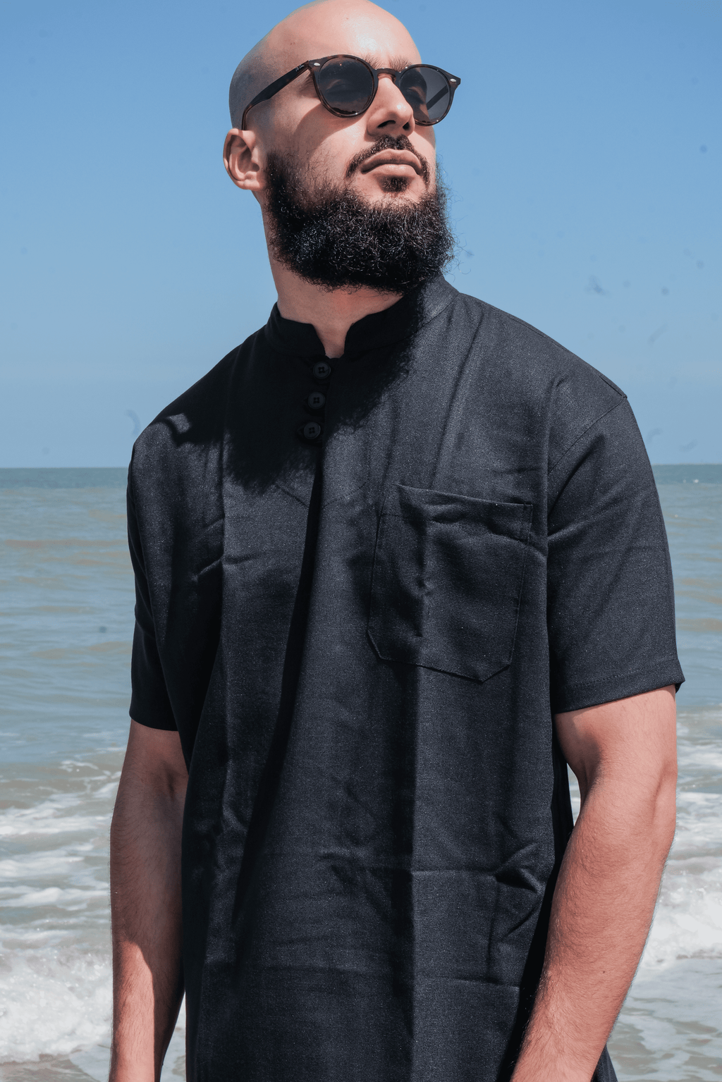 Ensemble en lin pour homme Noir – Haut fluide + pantalon large