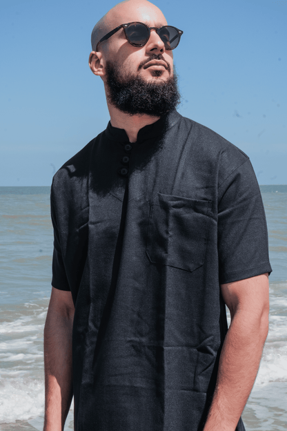 Ensemble en lin pour homme Noir – Haut fluide + pantalon large