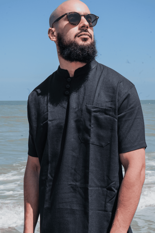 Ensemble en lin pour homme Noir – Haut fluide + pantalon large