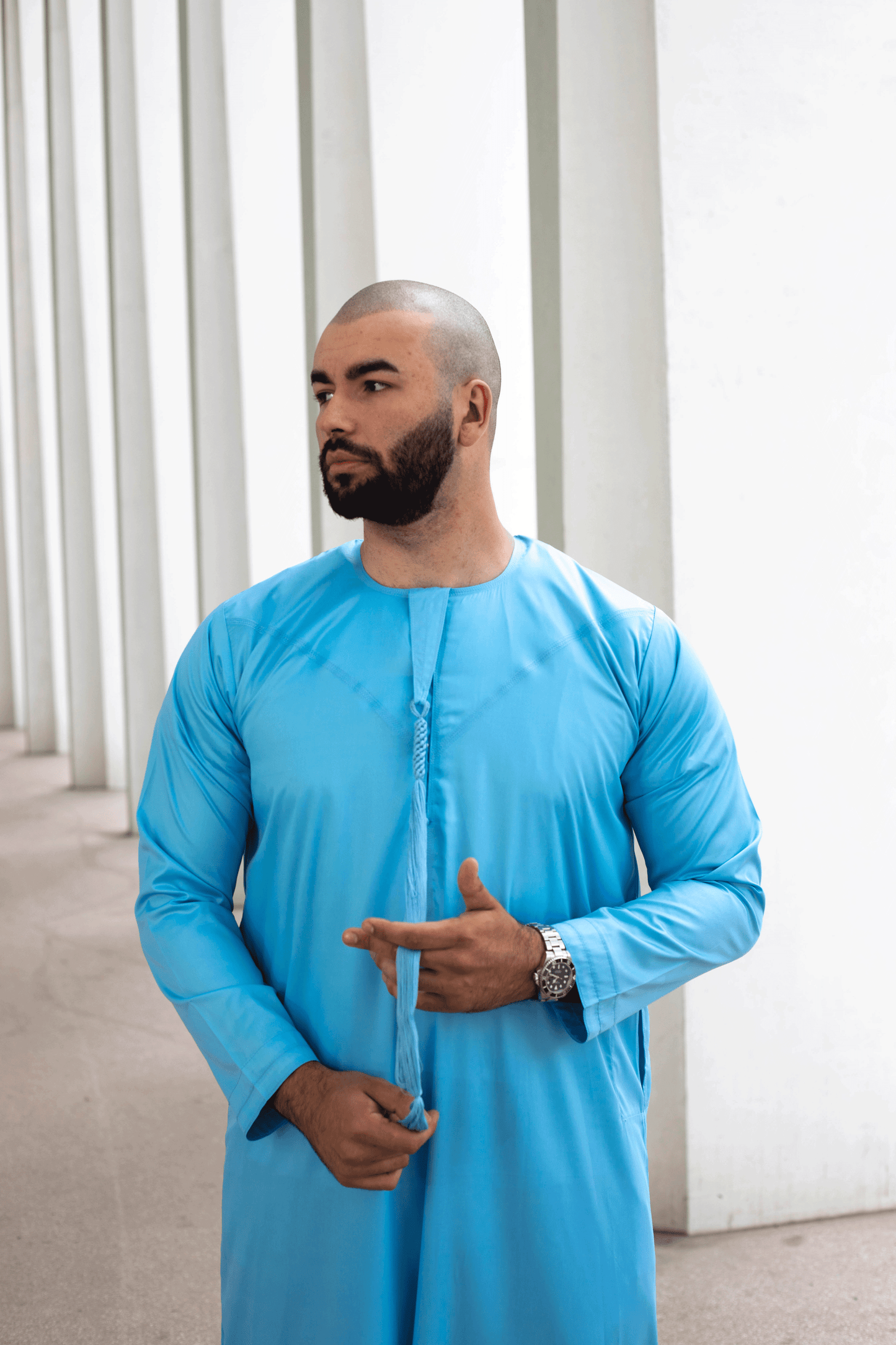 Qamis Emirati Bleu Ciel Satiné - abaya homme - Kamis