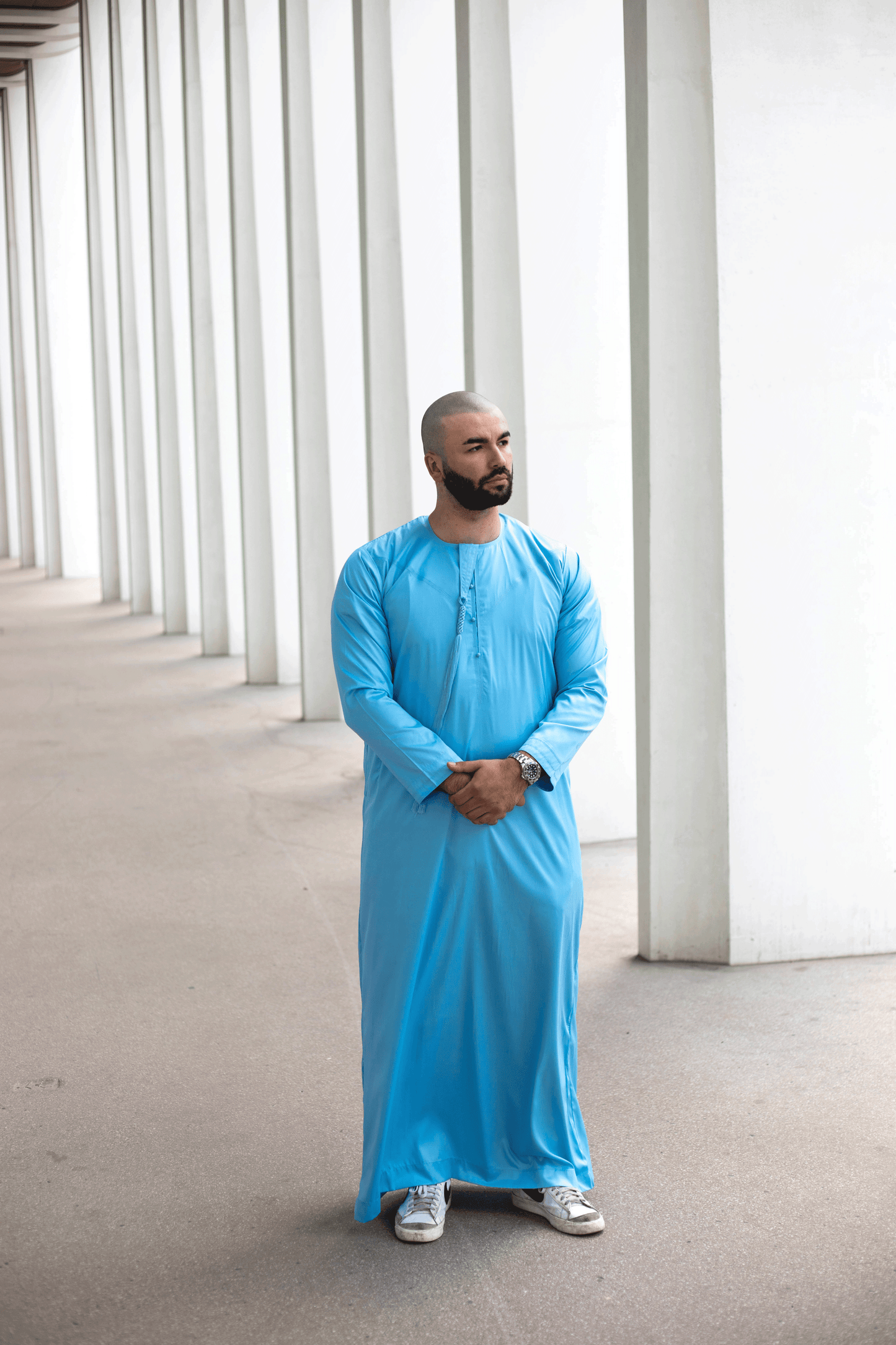 Qamis Emirati Bleu Ciel Satiné - abaya homme - Kamis