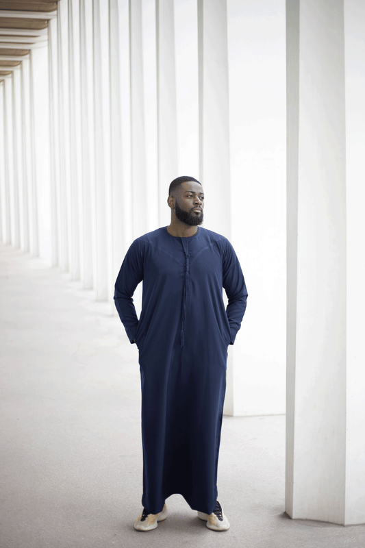 Qamis Emirati Bleu Foncé Coton -abaya homme -kamis