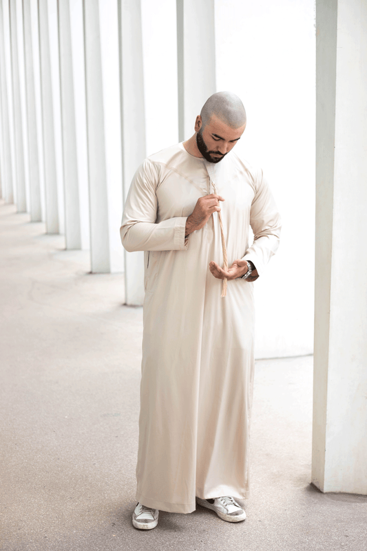 Qamis Emirati Beige Satiné - abaya homme - Kamis