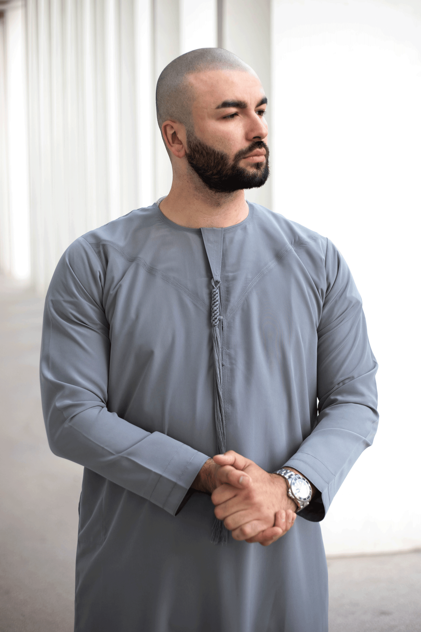 Qamis Emirati Gris Coton -abaya homme -kamis