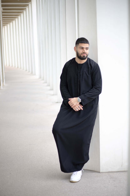 Qamis Emirati Noir Coton -abaya homme -kamis