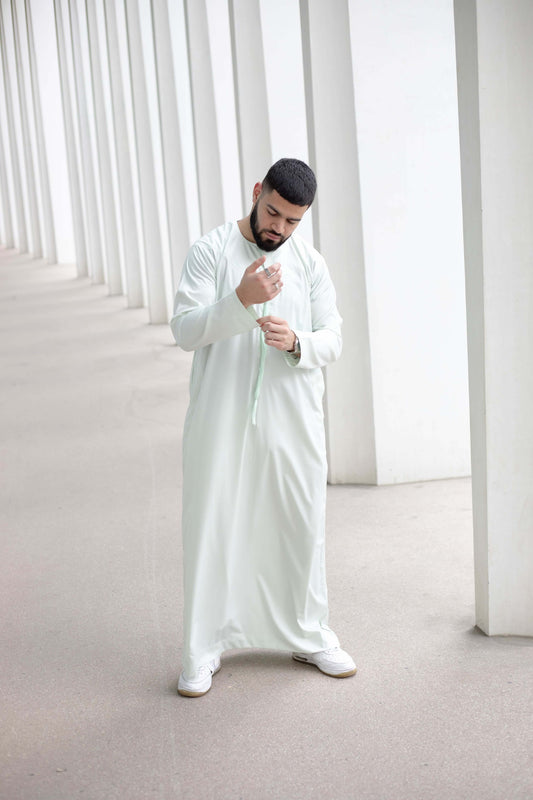 Qamis Emirati Vert D'Eau Satiné - abaya homme - kamis